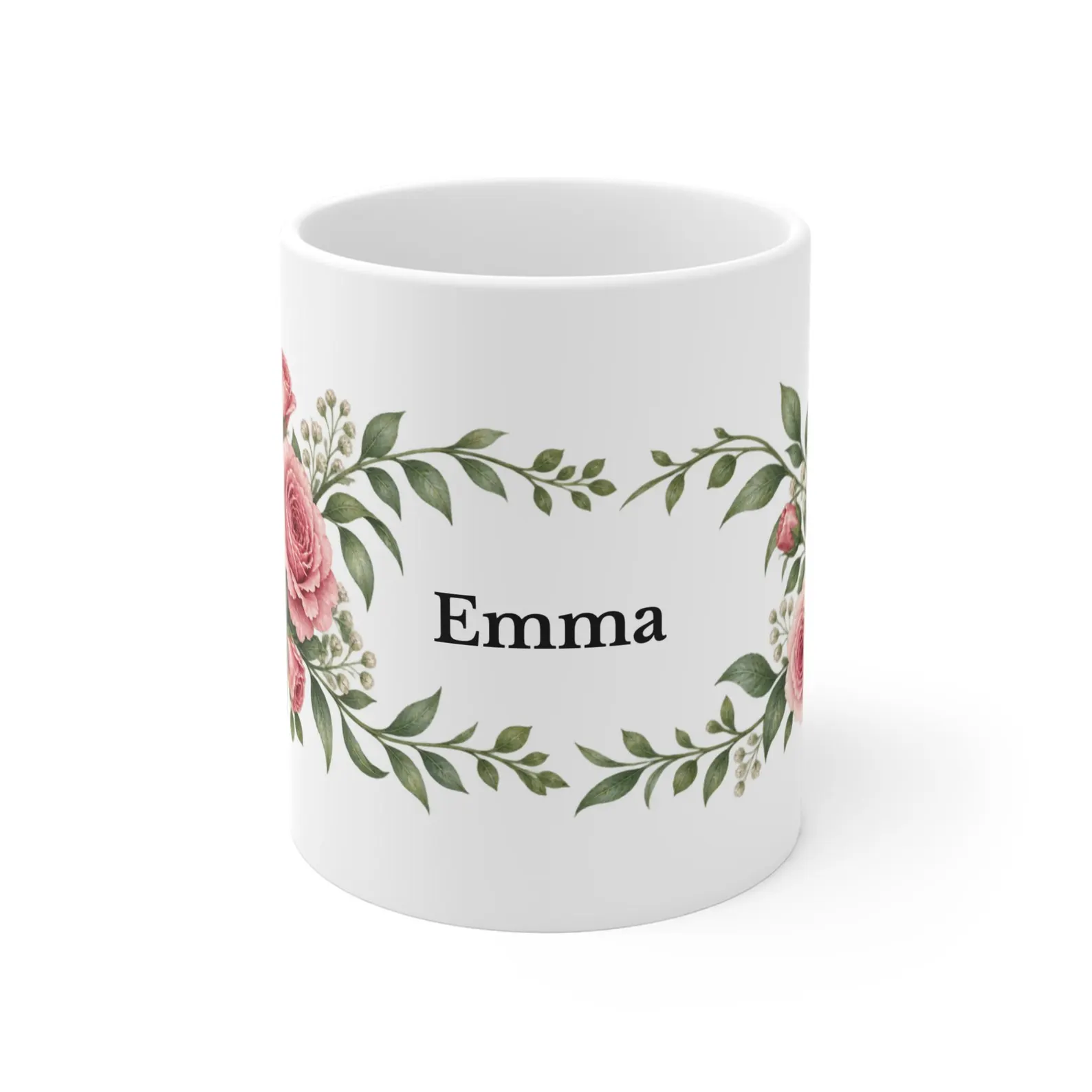 June rose birth flower mug personalized with the example name Emma